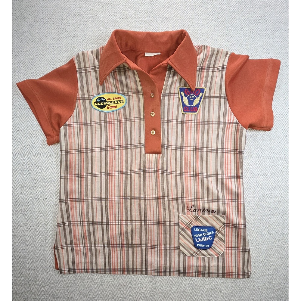 King Louie Creation Vintage 1980s WIBC Bowling Shirt Womens Plaid With Patches